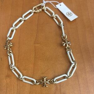 Tory Burch Gold and Cream logo Necklace